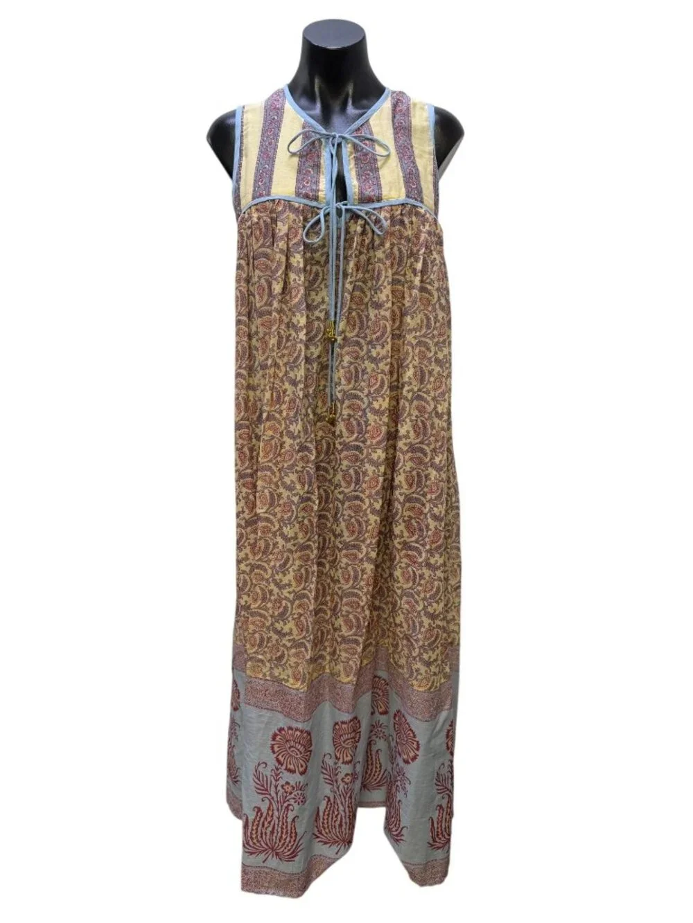 bohemian dresses india Daughters of | | Daughters Of India Maxi Dress Blue Yellow Red Floral Block Print Xs Silk dress